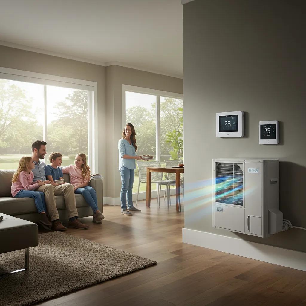 Modern home with HVAC system showcasing energy efficiency and family comfort
