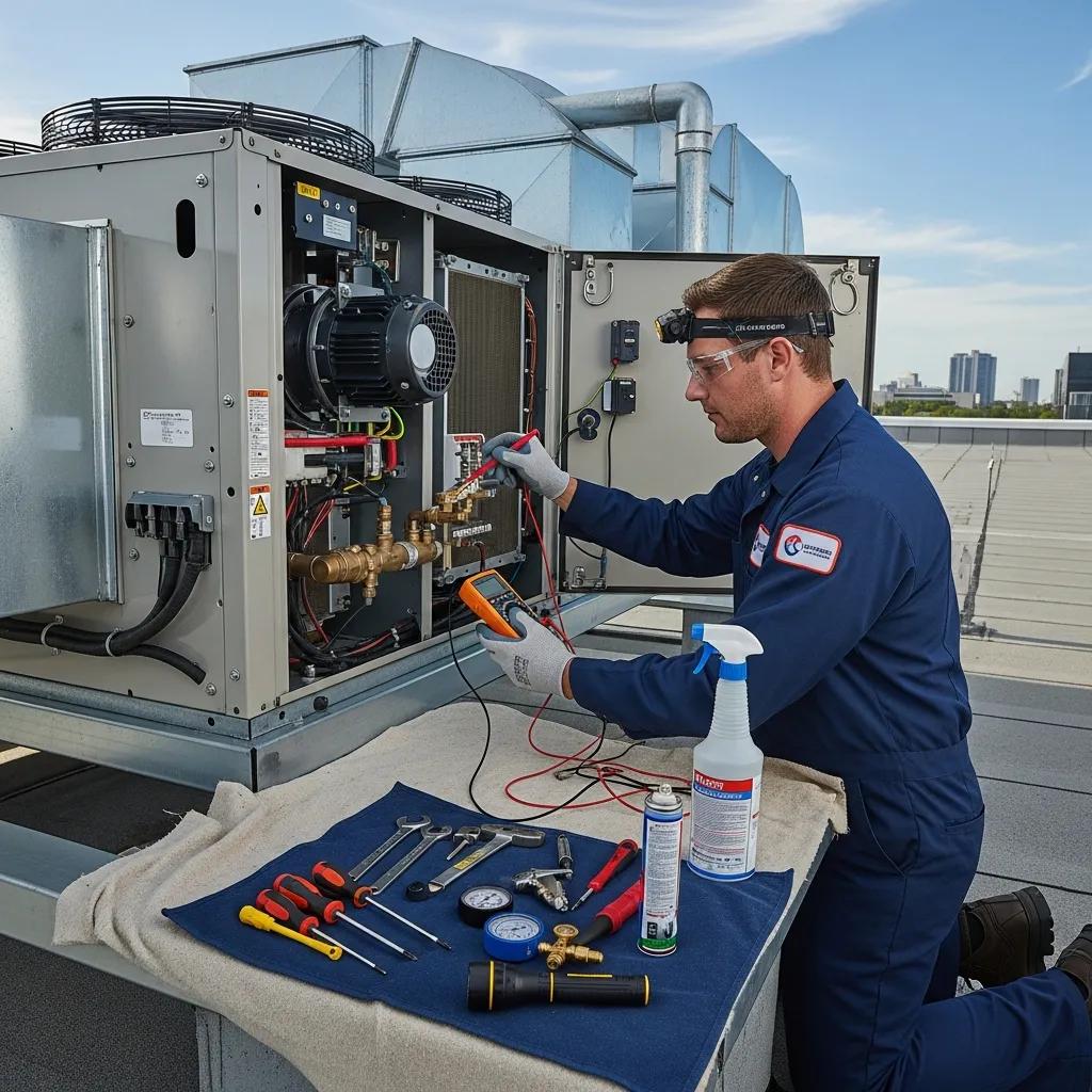 Technician performing HVAC maintenance to enhance system efficiency